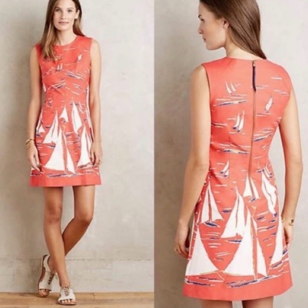 Maeve for Anthropologie Coral Sailboat Mini Dress